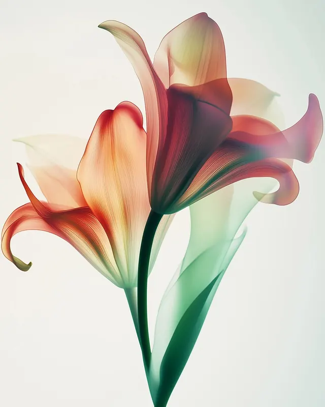 Digital lily flower with gradient petals, 3d-render, organic, warm