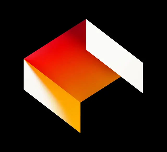 Isometric 3D gradient box in vibrant orange and red, 3d-render, gradient-heavy, vibrant