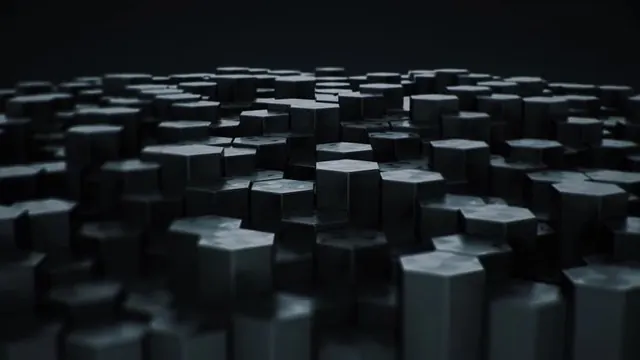 Abstract 3D blocks in perspective landscape, 3d-render, abstract, dark