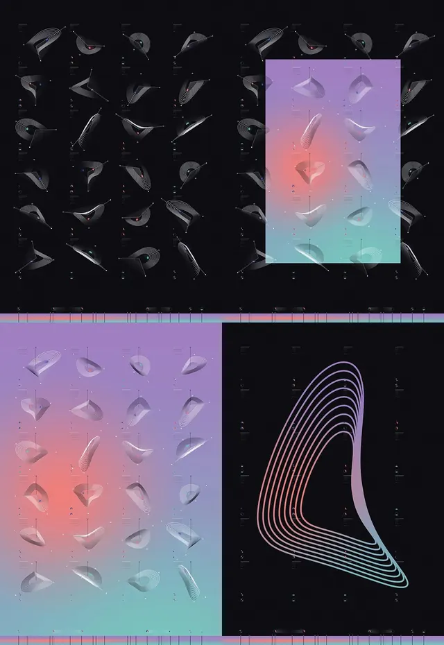 Gradient 3D abstract art composition, 3d-render, gradient-heavy, gradient