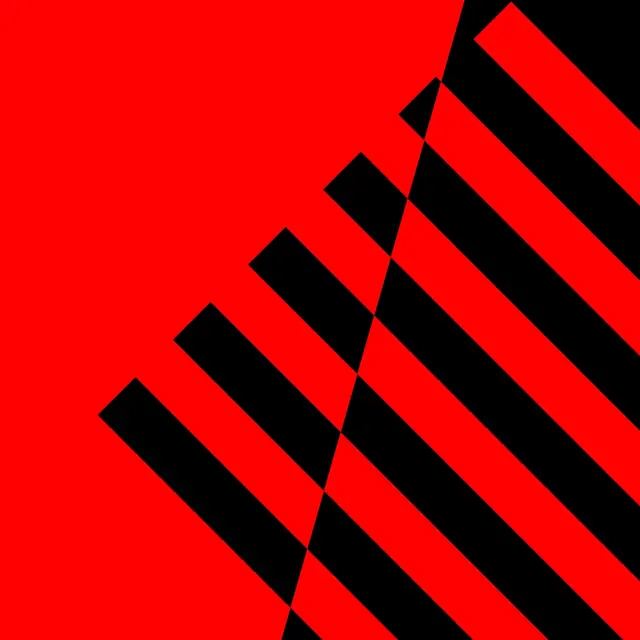 Red and black diagonal stripe abstract composition, geometric, bold, vibrant
