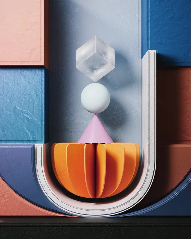 36 Days - Letter J typography composition, minimal, 3d-render, muted