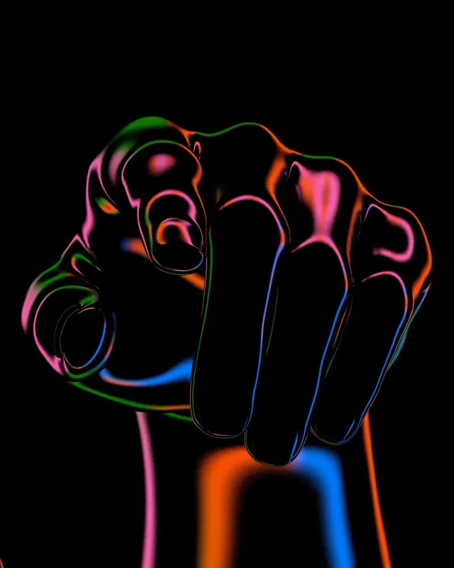 Neon light hand gesture, neon, abstract, dark