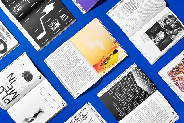 Magazine flat lay with diagonal composition, photographic, editorial, vibrant