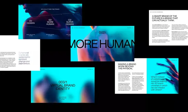 Multi-panel design system showcase with gradient overlays, editorial, gradient-heavy, vibrant