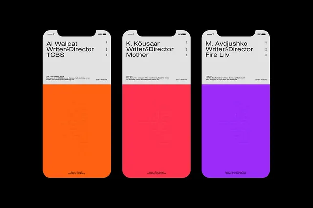 Three iPhone mockups with colorful designs, minimal, flat, vibrant
