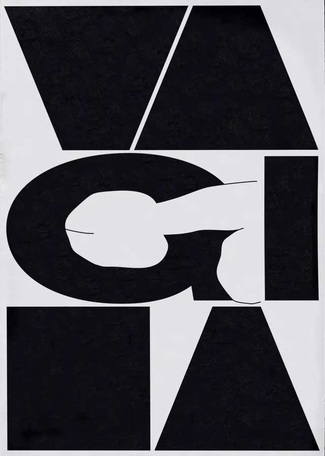 Bold geometric abstraction with organic forms in high contrast, abstract, geometric, monochrome