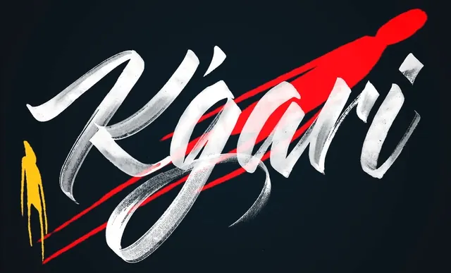Bold handwritten typography with graphic accents, handwritten, illustrated, dark