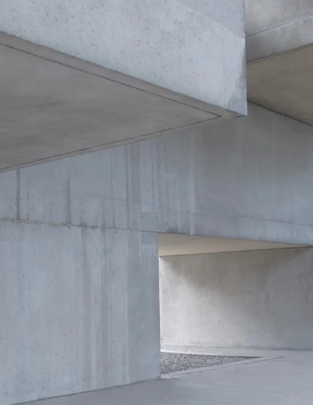 Minimalist brutalist architecture interior, brutalist, minimal, light