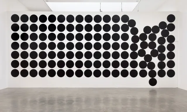 Minimalist black dot grid wall installation, minimal, abstract, monochrome