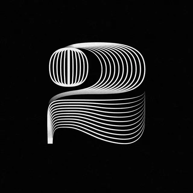 Abstract line-art 3D form (striped sphere and wave), abstract, geometric, monochrome