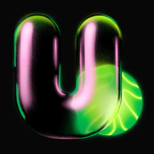 Neon 3D rendered digit sculptural form, 3d-render, gradient-heavy, neon