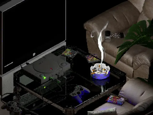 PlayStation 1 Boot Scene, retro, dark