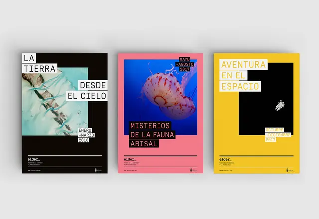 Elder Museum identity dark gold accent, corporate-clean, minimal, dark