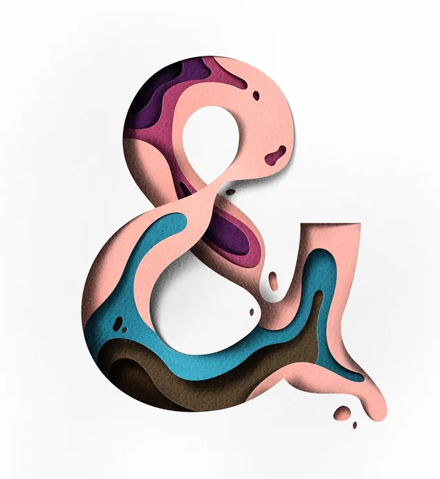 Layered paper-cut ampersand – Hither & Yon wine label, luxury, editorial, muted