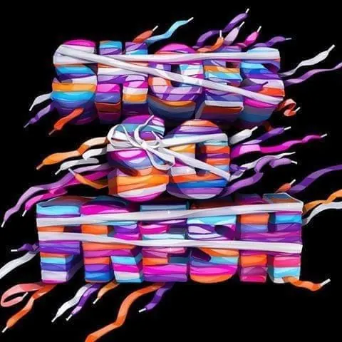 Colorful wrapped abstract 3D shapes composition, 3d-render, gradient-heavy, vibrant