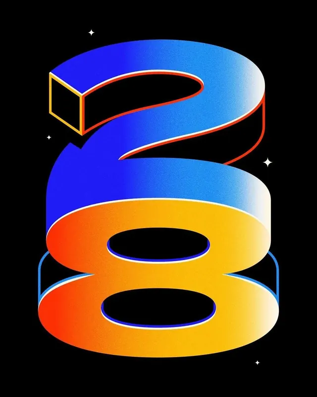 3D Number 28 Graphic, 3d-render, gradient-heavy, vibrant