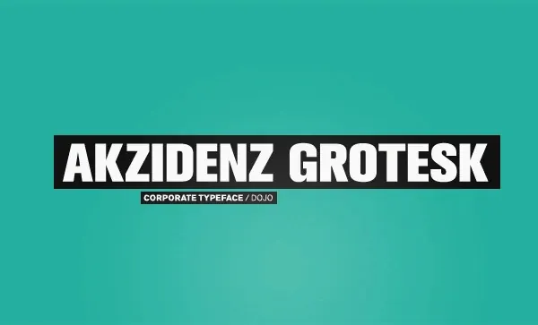 Akzidenz Grotesk typeface specimen with corporate label, minimal, typography-heavy, vibrant