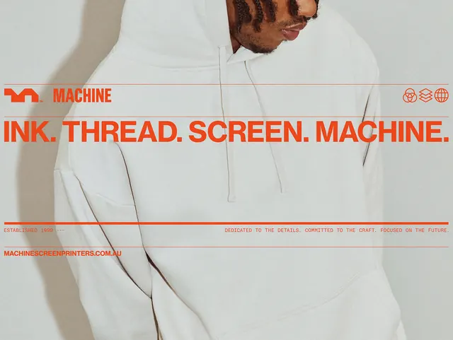 Machine Apparel Branding, minimal, swiss, high-contrast