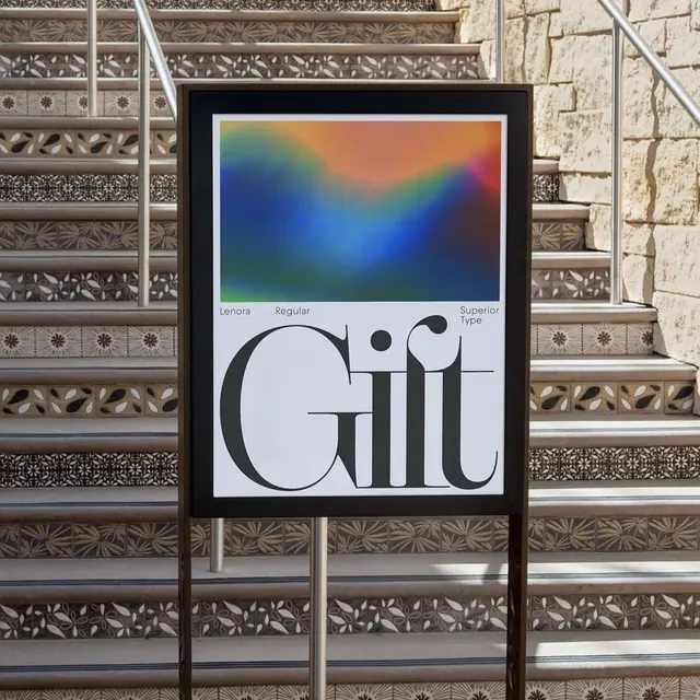 Gill typeface specimen with gradient, minimalist, typographic, vibrant