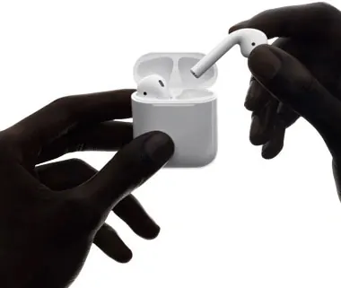 Product hands silhouette with AirPods, minimal, product-photography, monochrome