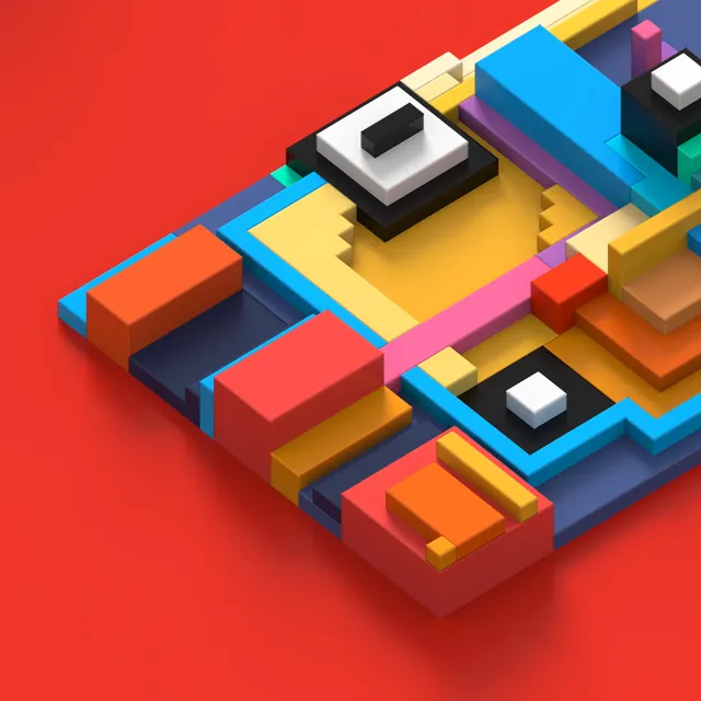 Vibrant isometric 3D composition with geometric blocks, 3d-render, geometric, vibrant