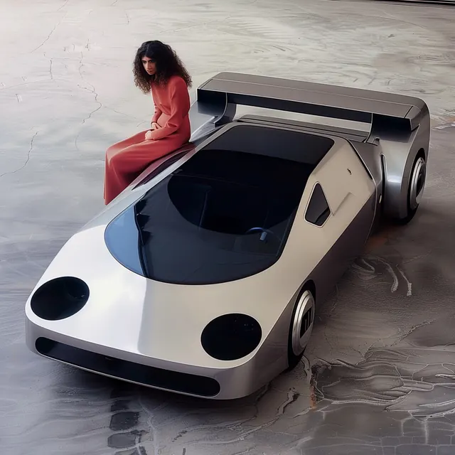 Futuristic Concept Vehicle with Human Figure