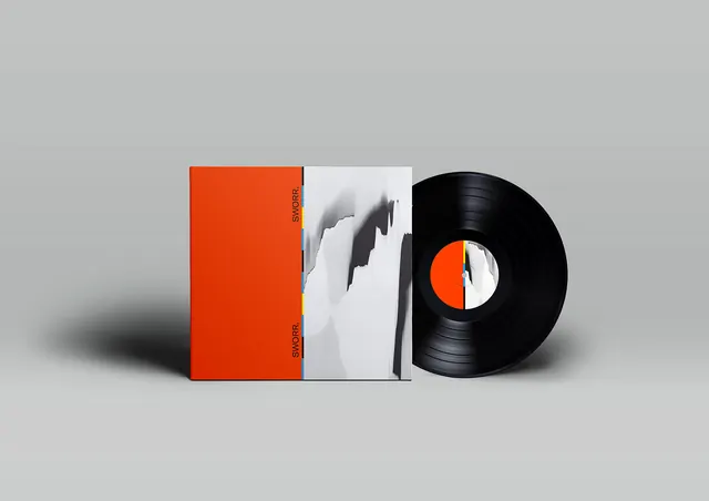 Vinyl Record Packaging Mockup, minimal, geometric, high-contrast
