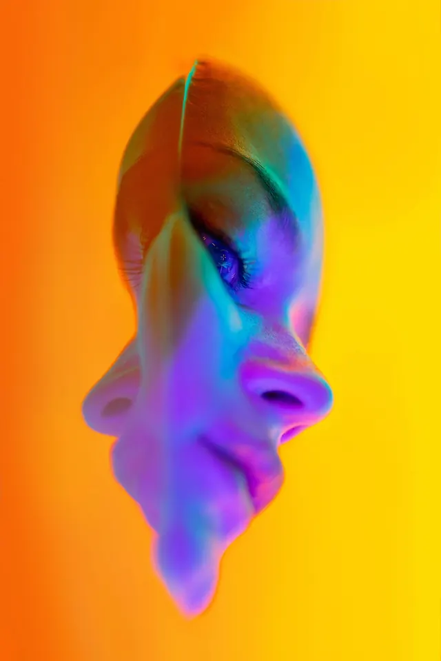 Abstract Portrait with Gradient Lighting, abstract, gradient-heavy, vibrant