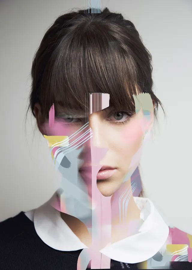 Abstract Portrait with Geometric Overlays, editorial, minimal, light