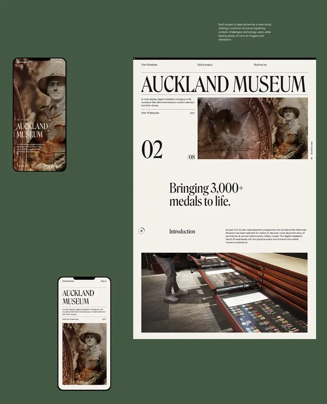 Auckland Museum Editorial Layout, minimal, swiss, dark