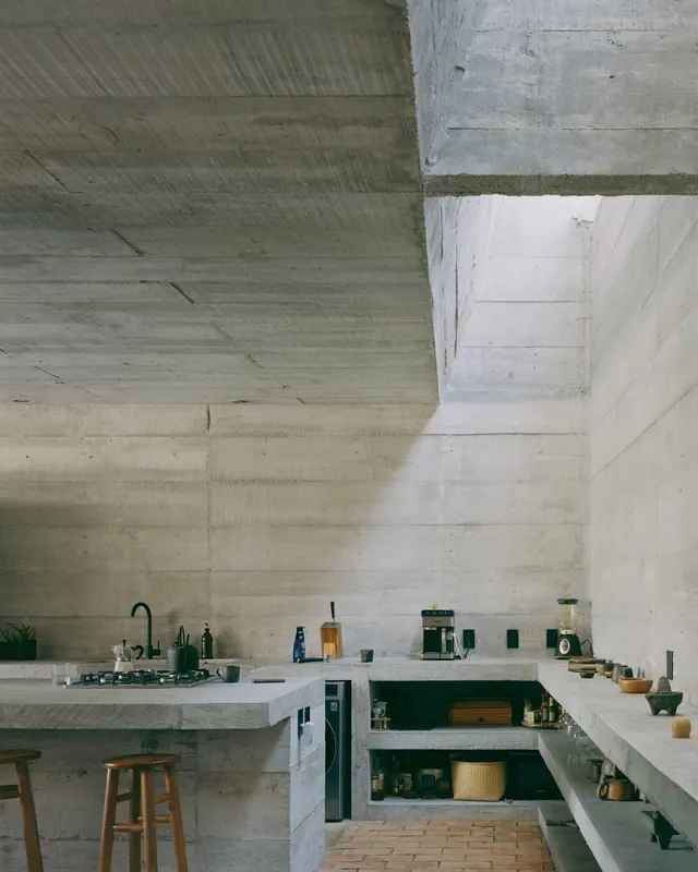 Industrial Concrete Kitchen Interior, minimal, brutalist, monochrome