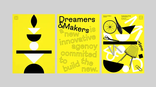 Dreamers & Makers Identity System, neo-brutalist, playful, vibrant