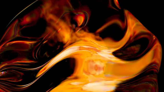 Fluid molten glass—warm gold and amber abstraction, 3d-render, abstract, warm