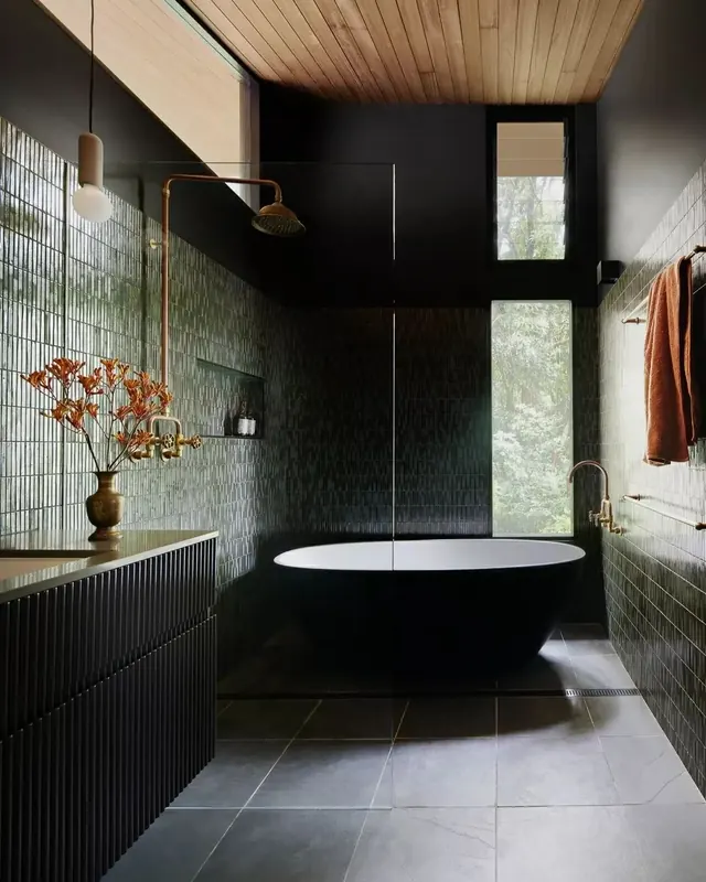 Modern Spa Bathroom Interior, luxury, minimal, dark