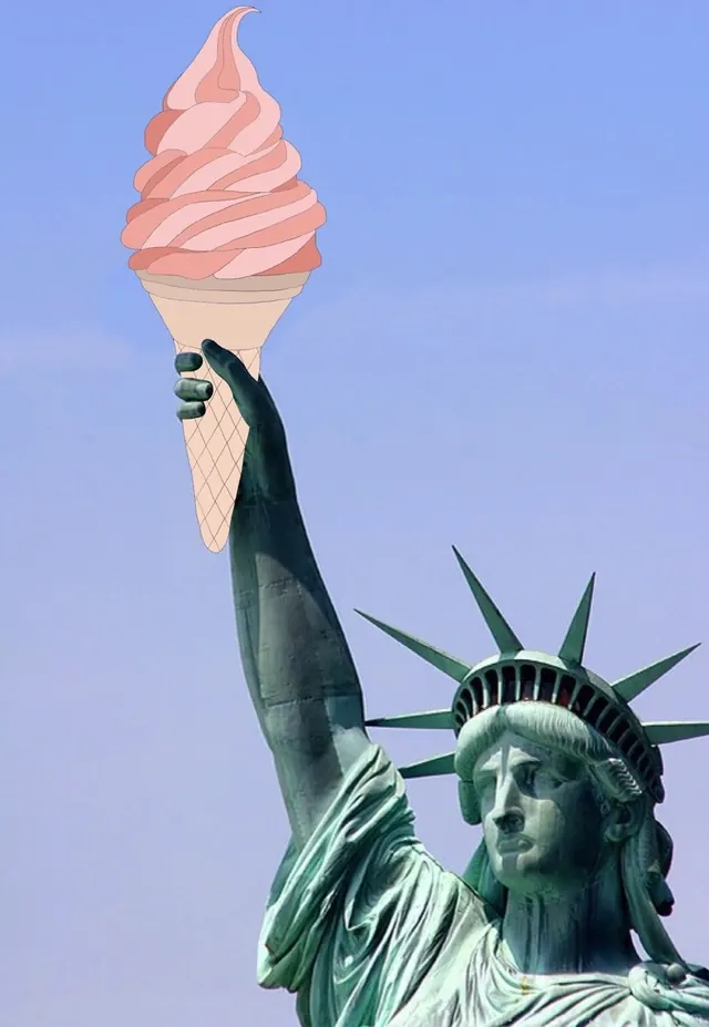 Statue of Liberty Ice Cream Collage, maximalist, playful, vibrant