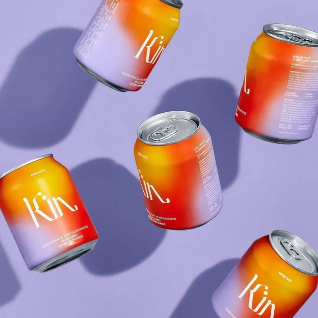 Kin Beverage Can Mockup, gradient-heavy, minimal, vibrant