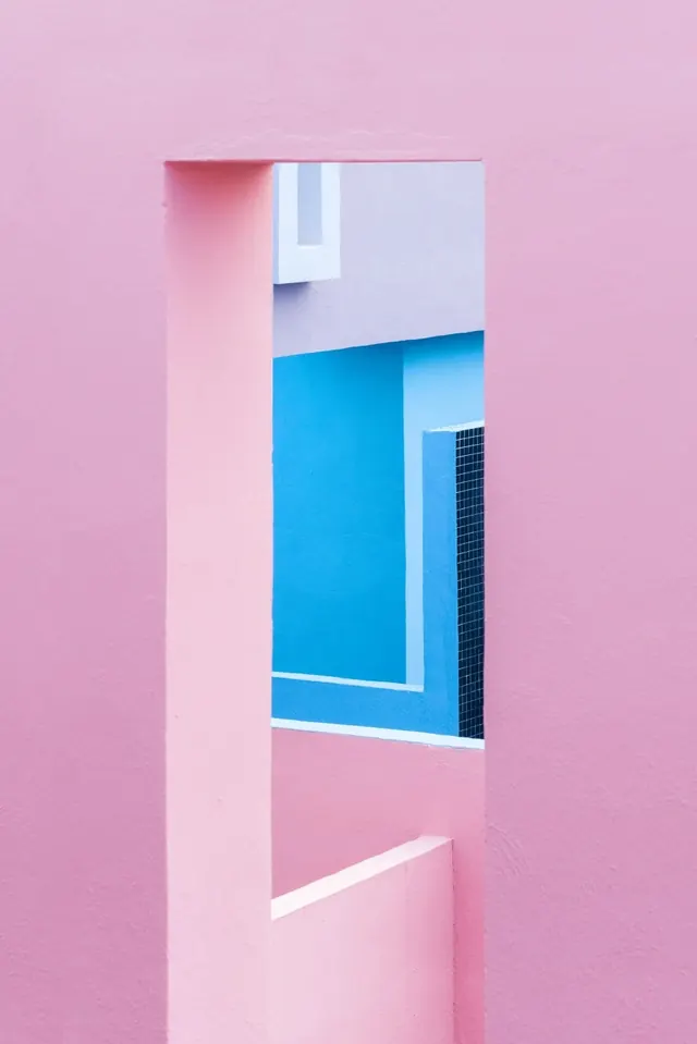 Pink and Blue Architectural Geometry, minimal, geometric, vibrant
