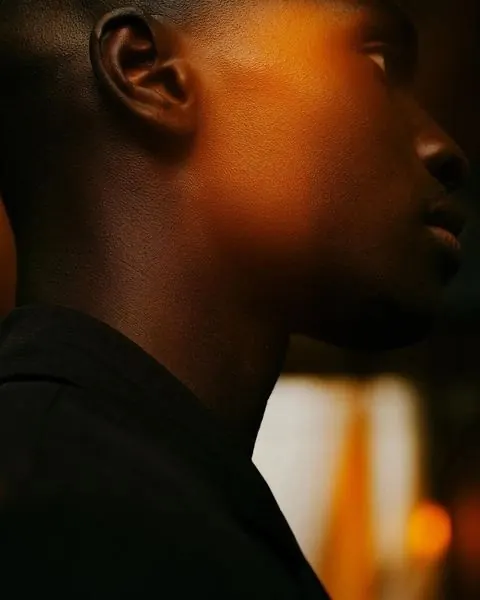 Close-up Portrait with Warm Lighting, photographic, luxury, warm