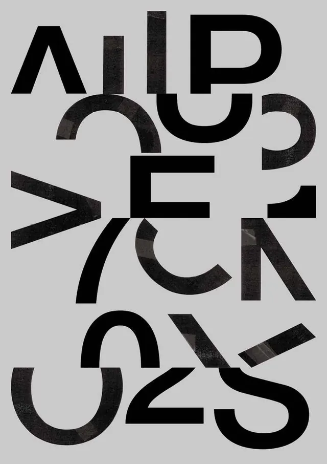 Abstract Typographic Composition, brutalist, maximalist, high-contrast