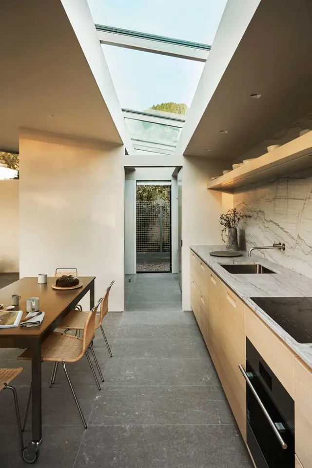 Modern Kitchen and Dining Interior, minimal, light-mode, warm