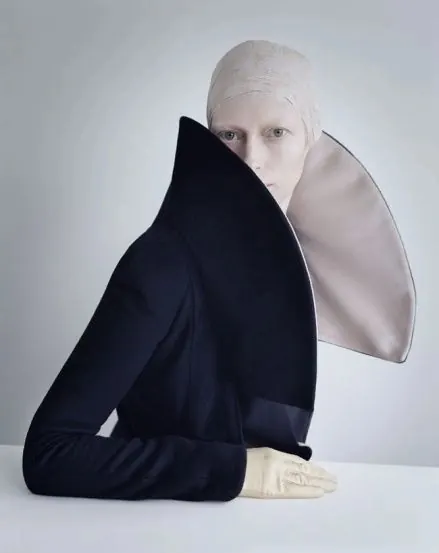 Minimalist Portrait with Fabric Overlay, minimal, luxury, monochrome
