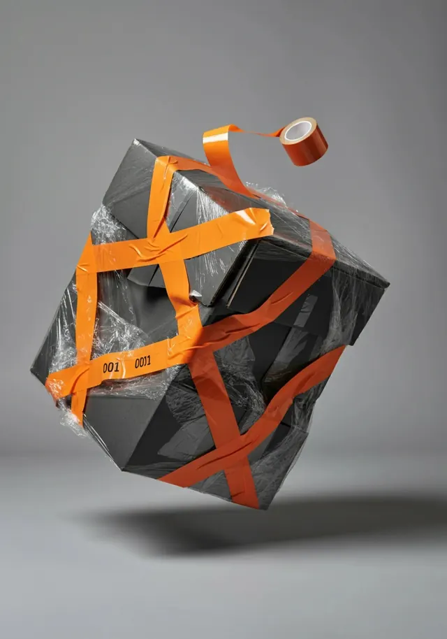 Geometric Orange and Grey Packaging, geometric, minimal, high-contrast
