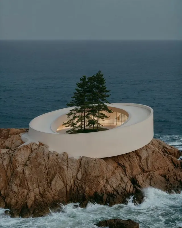 Circular Coastal Structure, minimal, organic, light