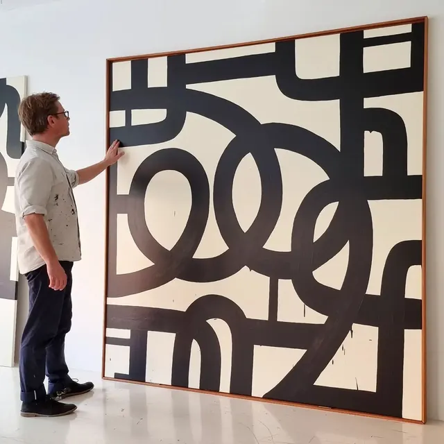 Geometric abstract line art mural, geometric, abstract, dark