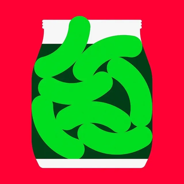 Neon green flowing curves on tricolor container, illustrated, playful, vibrant