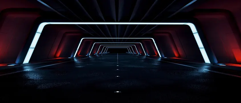 Futuristic Neon Corridor Render, minimal, dark-mode, dark