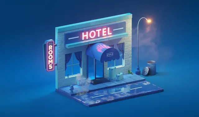 Neon Hotel 3D Illustration, minimal, 3d-render, dark
