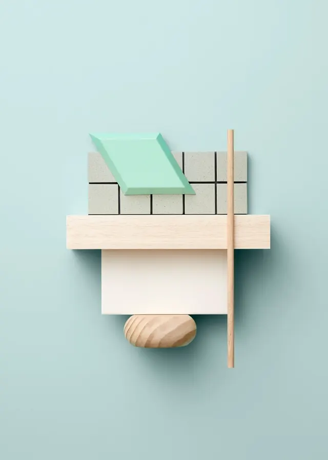 Laminex abstract 3D block composition, minimal, 3d-render, light