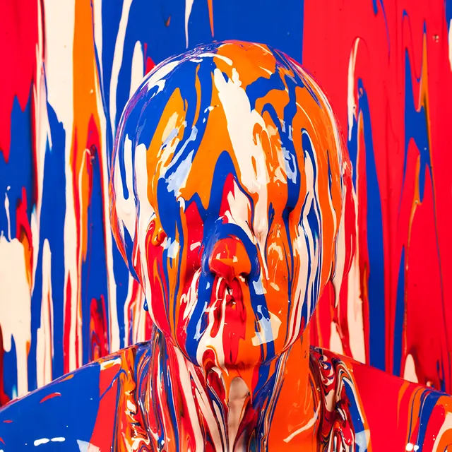 Abstract portrait with vibrant primary colors, 3d-render, abstract, vibrant